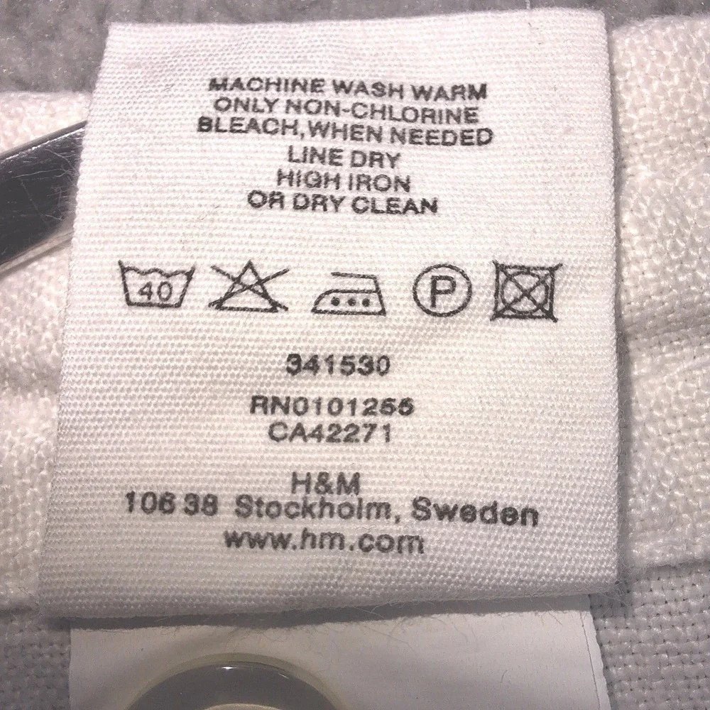 H&M Pants Womens US 32 Large White Linen Wide Leg Drawstring Coastal Resort